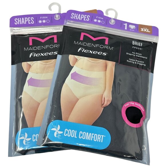 Maidenform Flexees Cool Comfort Briefs 3XL Black Firm Shapewear 2 Packs - Picture 1 of 6